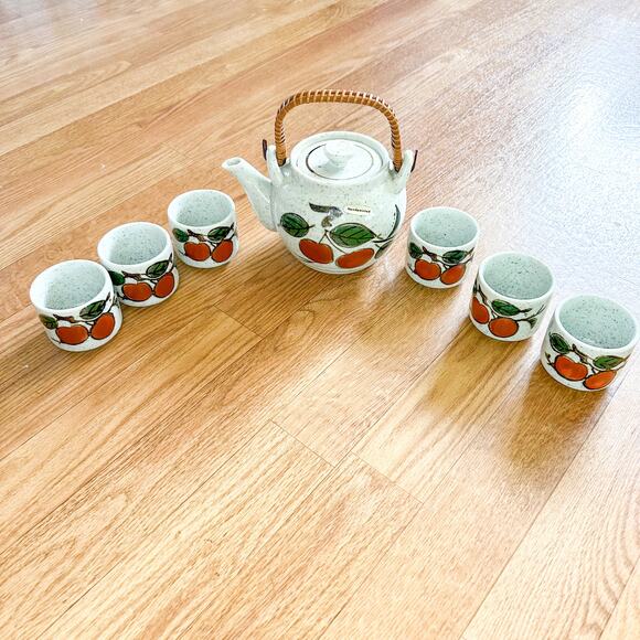 Otagiri Vintage Cherry Tea Pot Set 7 Piece - Picture 1 of 6